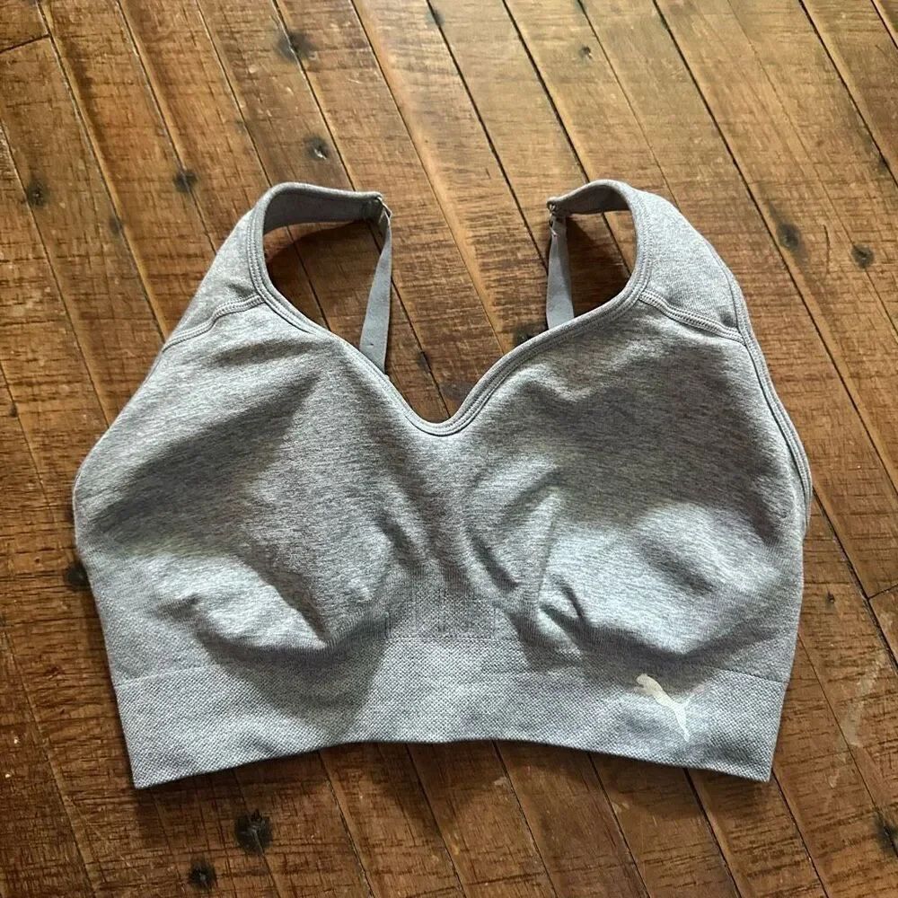 Puma heathered gray strappy M Athleisure sports bra